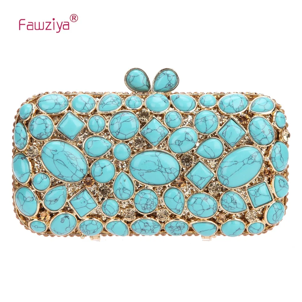 Fawziya Man Made Turquoise Wedding Clutch Bags And Purses For Women Handbags