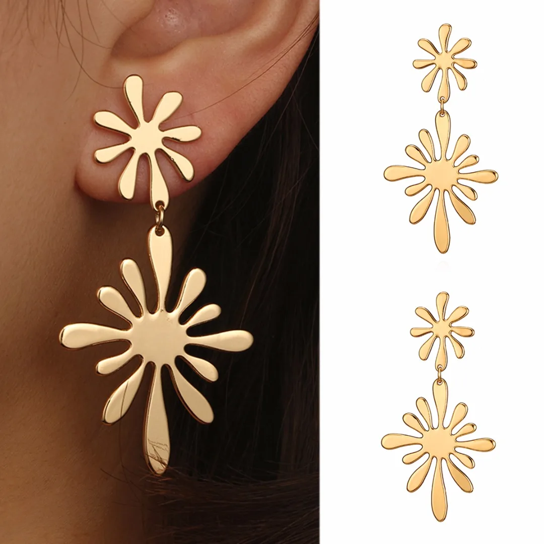 

Shellhard Geometric Gold Color Flower Earring Irregular Snowflake Long Drop Dangle Earring Women Statement Jewelry Gift