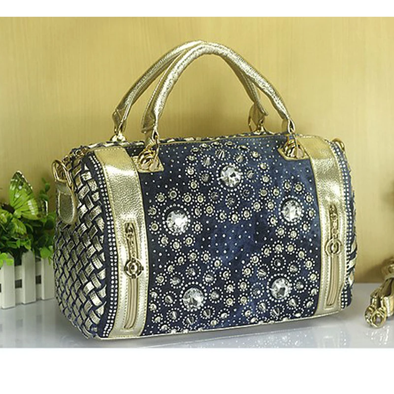 QIAN YI YUAN, брендовая сумка, Boston, модная сумка-мессенджер, женская сумка, вязанная бриллиантами, в стиле сумки, джинсовая сумка, QYY025