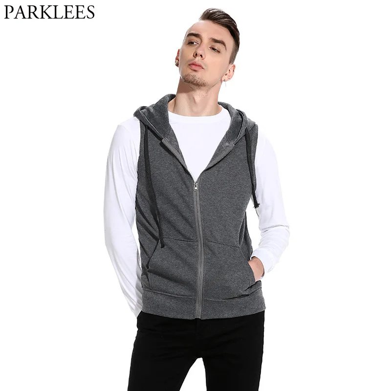 Casual Hooded Sweatshirt Men 2017 Autumn Sleeveless Mens