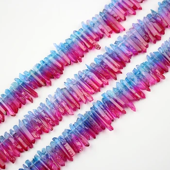 

Full Strand Top Drilled Rough Quartz Stick Point Loose Beads Jewelry,Dark Blue Fushcia Color Quartz Crystal Graduated Spike Bead