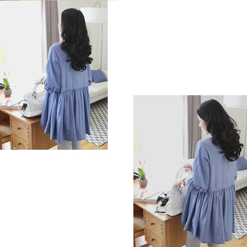 Корейские Макси блузки для беременных рубашки Одежда для беременных топы футболки одежда синяя одежда для беременных женщин