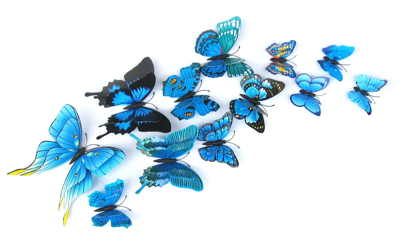 12 шт./компл. разноцветный двойной Слои 3D настенное украшение в виде бабочки Стикеры магнит ПВХ бабочки вечерние Детские Спальня холодильник украшения, 10 цветов в ассортименте - Цвет: 01