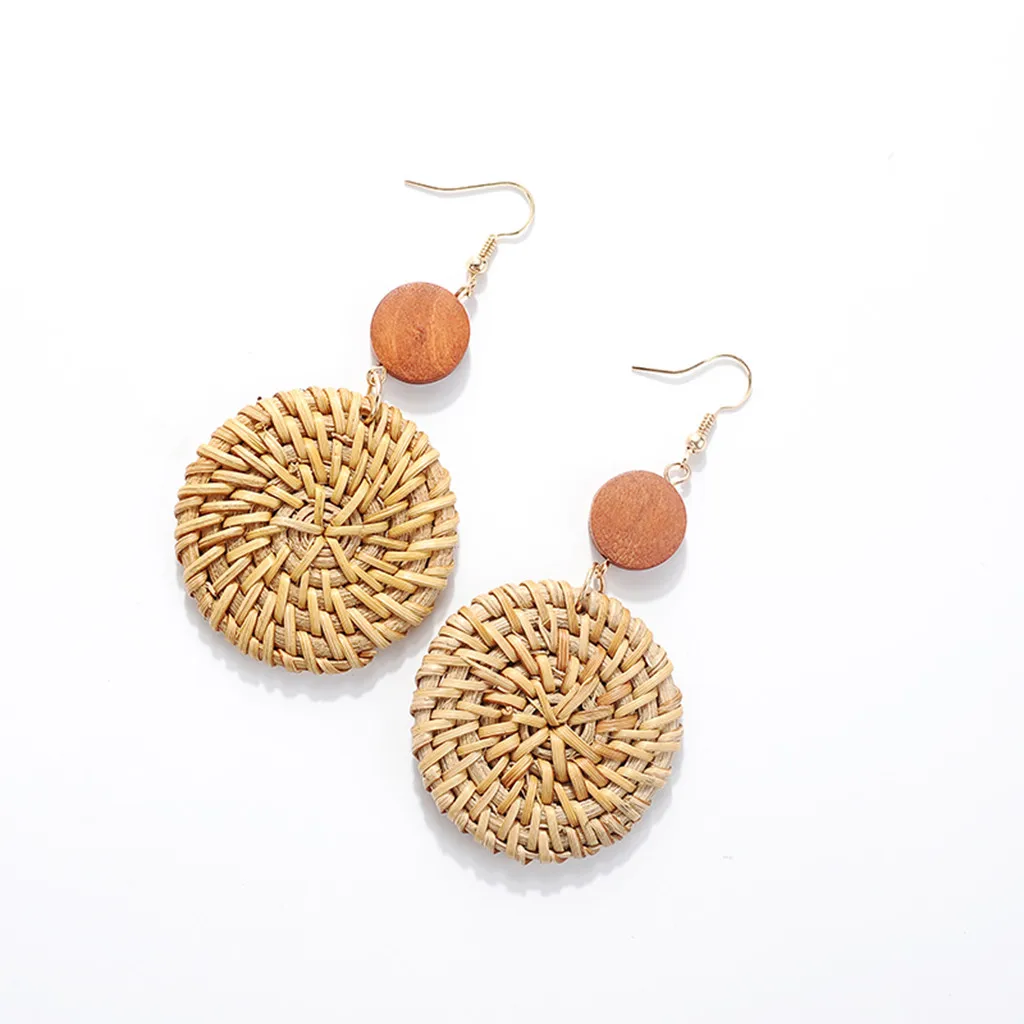 

Diomedes Earring Bohemian Rattan Handmade Wooden Round Geometric Simple Elegant Lady Gift Jewelry Wholesale Drop Shipping MAY29