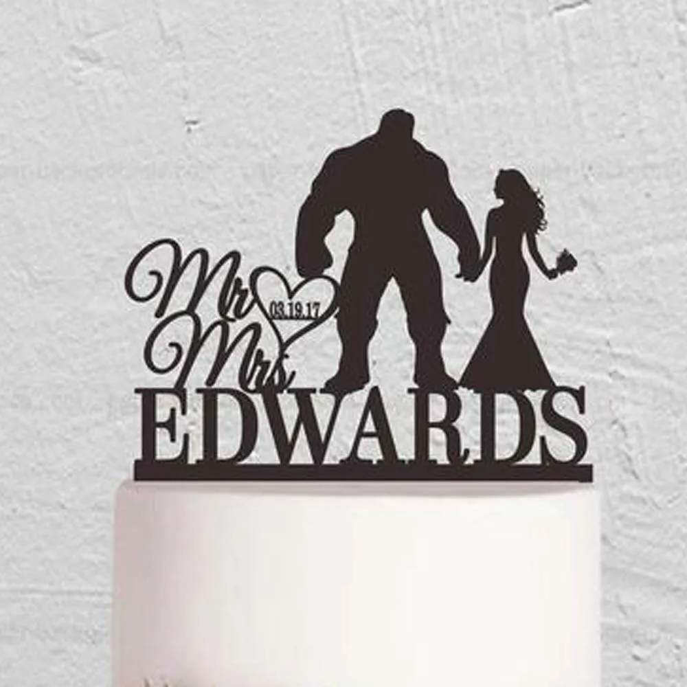 Personalized Wedding Cake Topper,The Hulk Cake Topper with Bride And Groom Cake Topper,Mr Mrs Custom Cake Topper with Last Name
