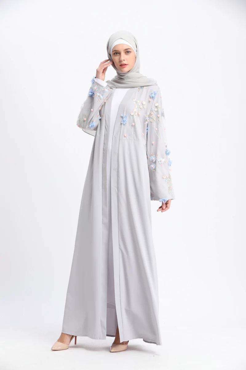 gray caftan double layered abaya | embroidered abaya | printed abaya online pakistan