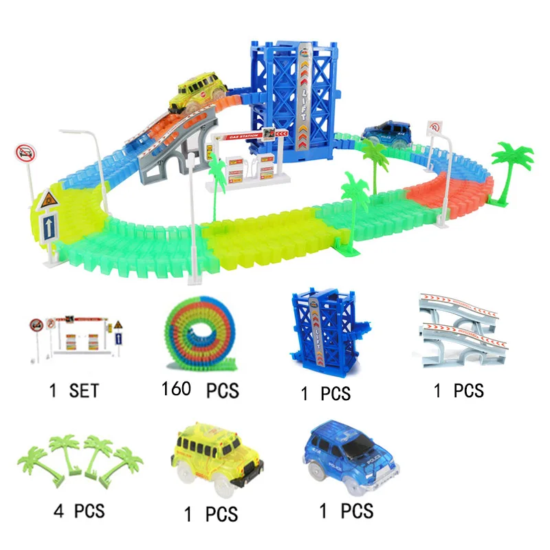 Волшебный трек чудесный светящийся гоночный трек DIY универсальные аксессуары рампа поворот дорожный мост перекресток игрушки для детей мальчик - Цвет: 6