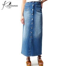 Юбки для женщин Мода Лето кнопка спереди разрез подол накладной карман длинная джинсовая юбка женская Повседневная Высокая талия женские юбки-карандаш