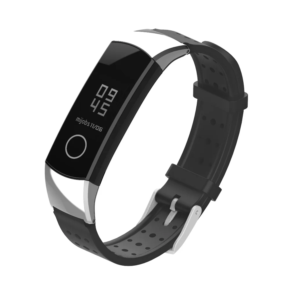 Mijobs ремешок для huawei Honor Band 4 Smart силиконовый браслет-повязка для Honor Band 4 умные часы с ремнем аксессуары - Цвет: Black Silver