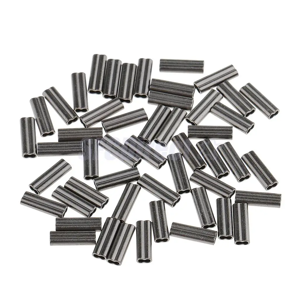 100pcs Double Barrel Copper Crimp Sleeves Fishing Crimps 1mm /1.2mm Bore
