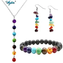 Ayliss Чакра Исцеление баланс Камни Браслеты ожерелье серьги Ювелирные наборы Femme Йога рейки Молитвенное Желание Камень Рождество браслеты