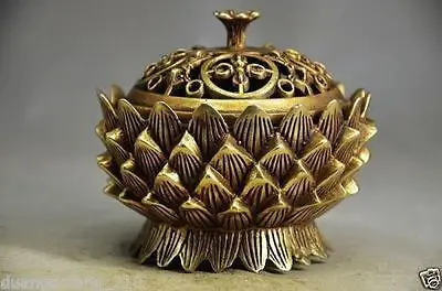 

Collectible Decorated Old Handwork Brass Hollow Carved Lotus Big Incense Burner Garden Decoration Brass Bronze