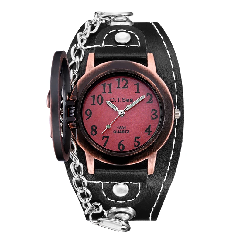 Высокое качество O. T. SEA брендовые кварцевые часы в стиле панк роскошные кожаные спортивные часы Relogio Masculino 1831-5