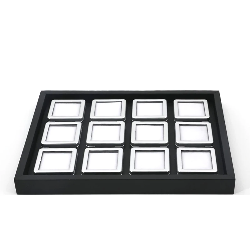 Rectangle Silver Роскошный драгоценный камень алмазный Дисплей Коробка для хранения лоток черный из искусственной кожи Органайзер футляр с камнями ювелирные изделия держатель Контейнер для бисера рампы наборы - Цвет: Rectangle Silver