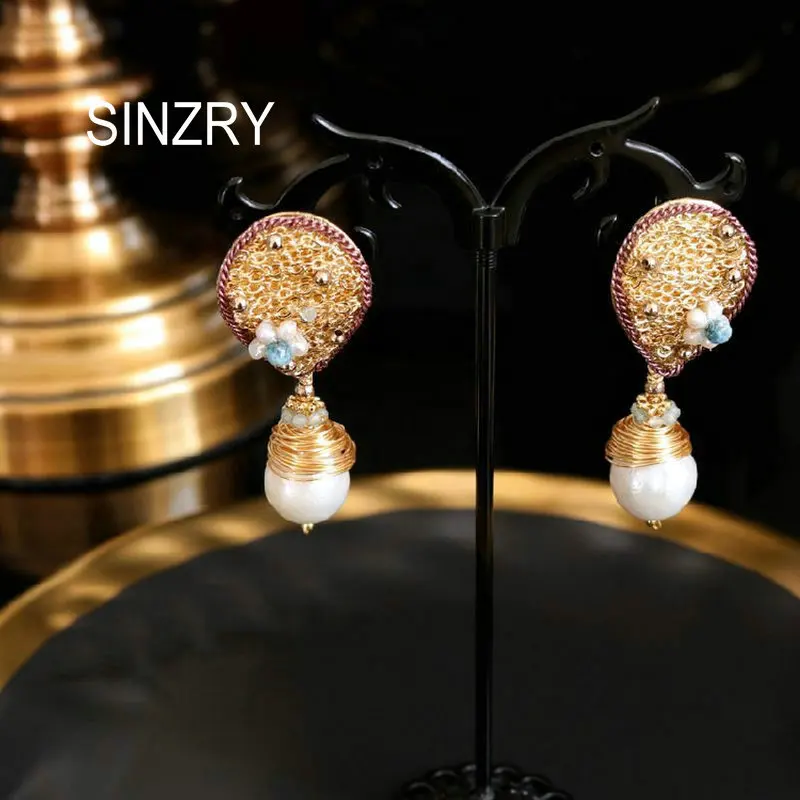 

SINZRY orignal handmade natrual freshwater pearl baroque stylish palace Drop Earrings creative lady paty Dangle Earrings