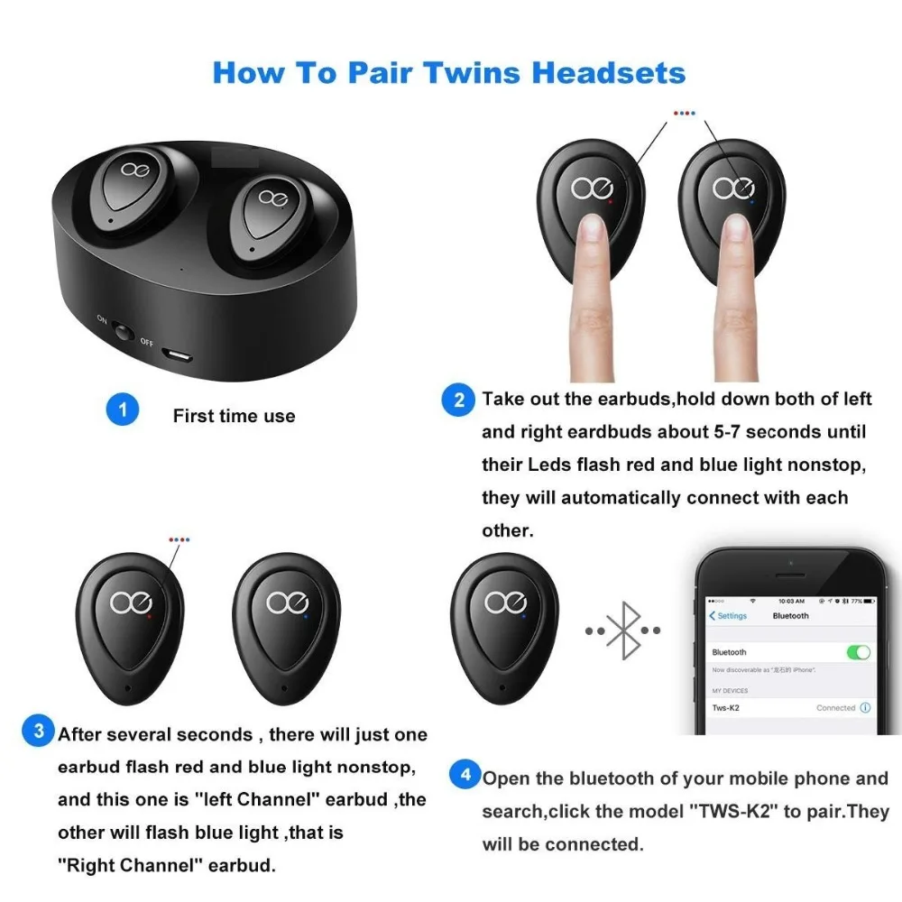 TWS K2 Waterproof In Ear Wireless 