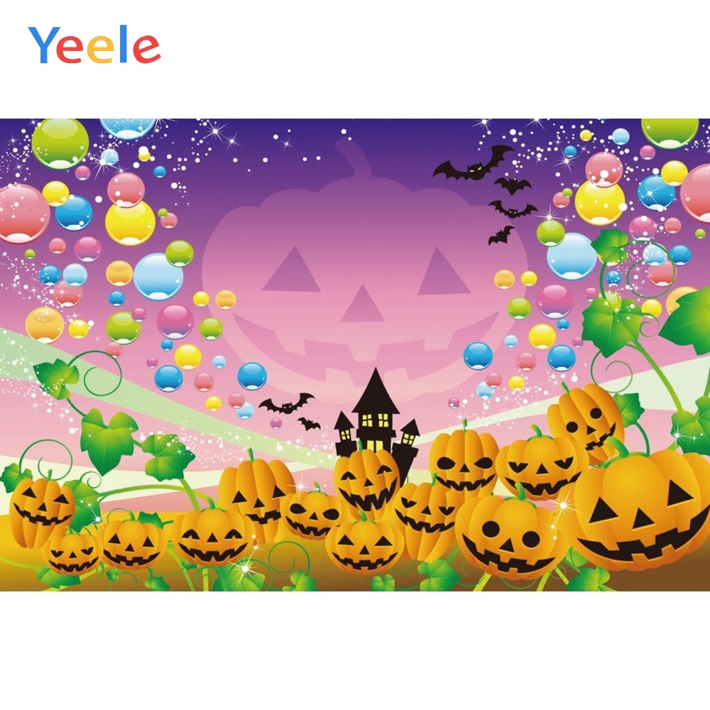 

Yeele Halloween Pumpkin Colorful Bubbles Bat Castle Photography Backgrounds Customized Photographic Backdrops for Photo Studio