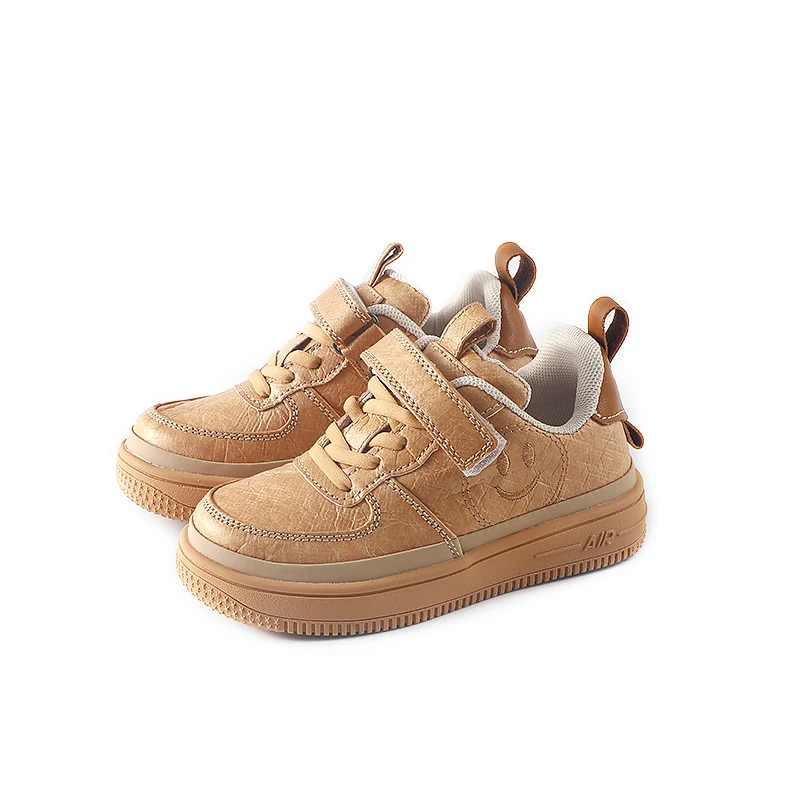 

Children Sport Shoes Autumn Fashion Boys Casual Solid Color Sneakers Kids Shoes for Girl Smile Single Shoes White Brown
