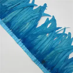 10 ярд озеро синий наряд из павлиньих перьев 35-40 см куриное перо лента для Свадебная вечеринка украшения DIY одежда аксессуары