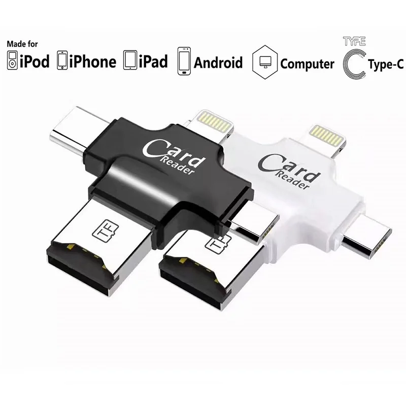 4 в 1 кардридер для Lightning/Micro USB/Type C/USB2.0 Micro SD/TF ридер iPhone Android OTG аксессуары