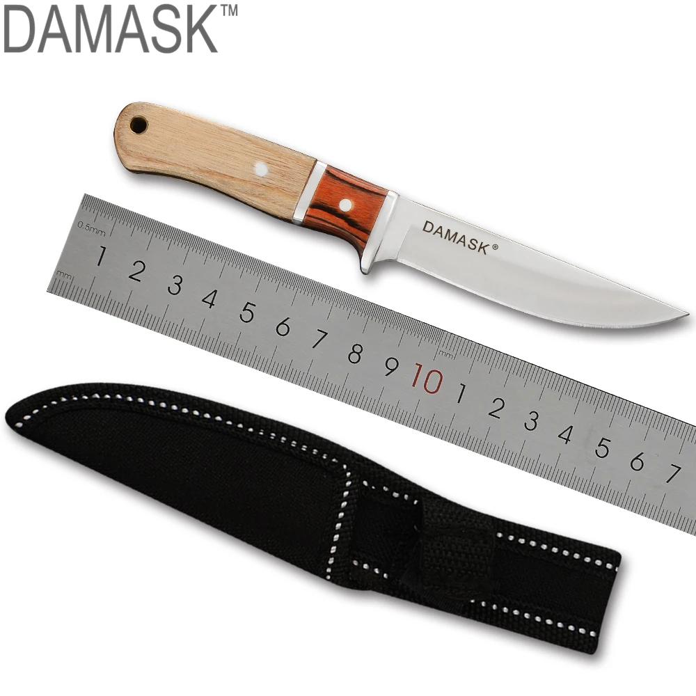 DAMASK Fixed Blade Knife 440A Blade Wood Handle Tactical Knives Utility
