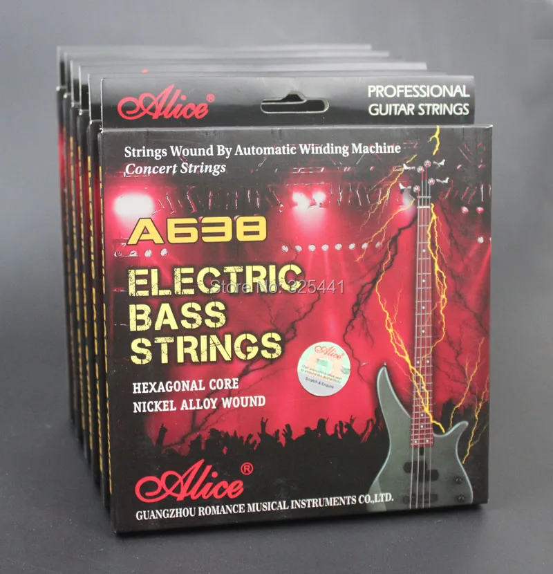 

6 Sets A638(4)-L Hexagonal Core Nickel Alloy Wound Gold Plated Ball End Electric Bass 4 Strings (.040 .060 .075 .095) inch