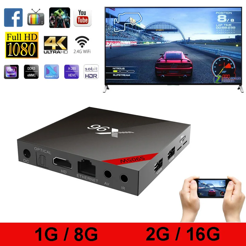 X96W Smart TV Box android 7.1 Amlogic S905W Quad Core H.265 4K 2.4GHz WiFi Media Player 2GB 16GB 1GB 8GB Set top box | Электроника