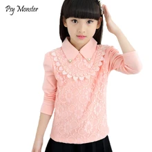 Высокое качество рубашки для девочек-принцесс кружевная блузка для девочек хлопковые школьные свитшоты блуза, рубашки для детей, Костюмы A96