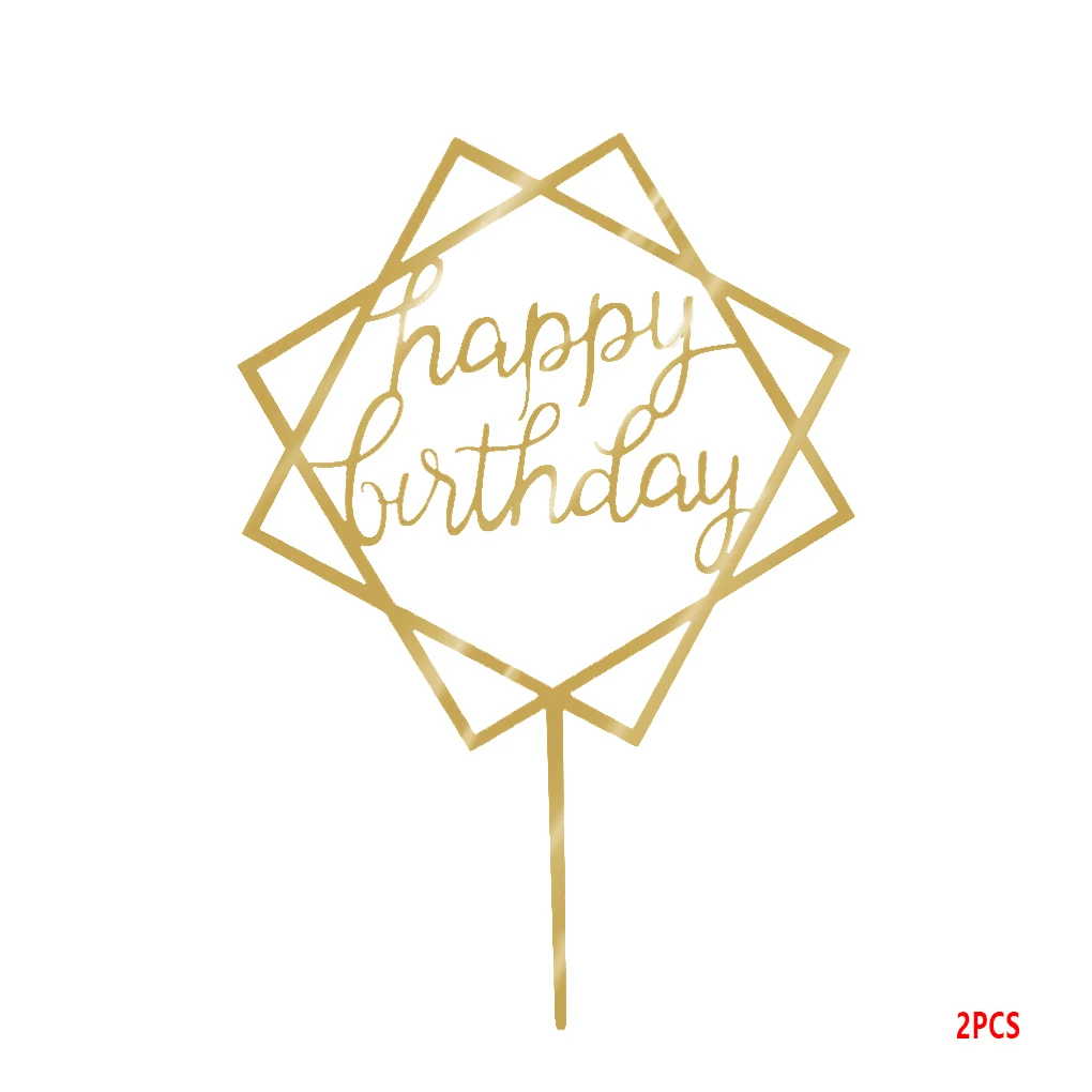 Square Happy Birthday Cake Topper Acrylic Gold Twinkle DIY Glitter