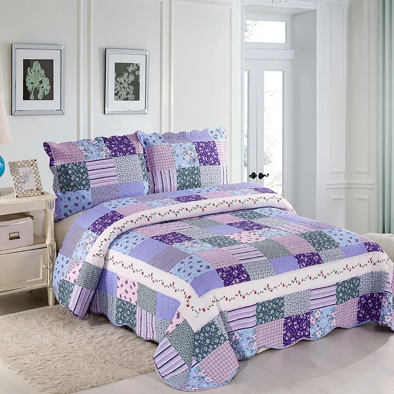 FAMVOTAR роскошный винтажный плед цветочный лоскутное стеганое покрывало ультра мягкое деревенское фиолетовое постельные простыни королева 3