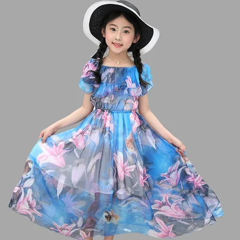 

Summer Girl Dress Beach Floral Long Children's Dress Holiday Beach Dress Kids Teenage Girls Clothes For 5 6 8 10 12 13 Years