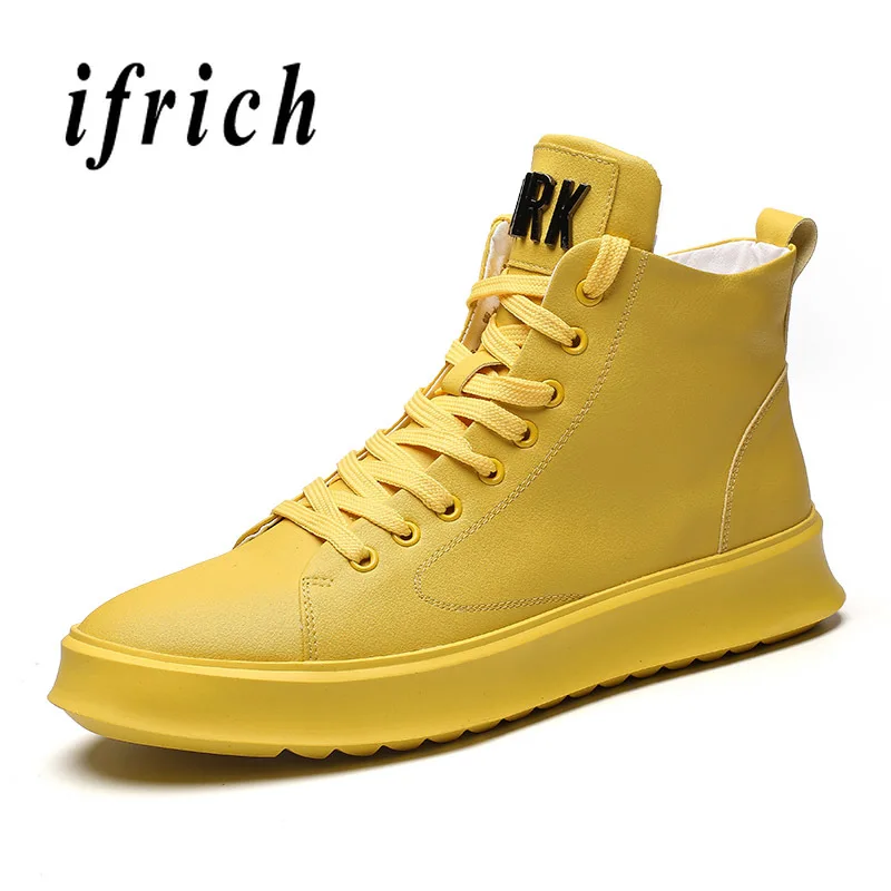 Тренд, Мужская молодежная повседневная обувь, модные мужские кроссовки на плоской подошве, желтые брендовые ботинки на молнии, мужские кожаные ботинки кэжуал с высоким берцем