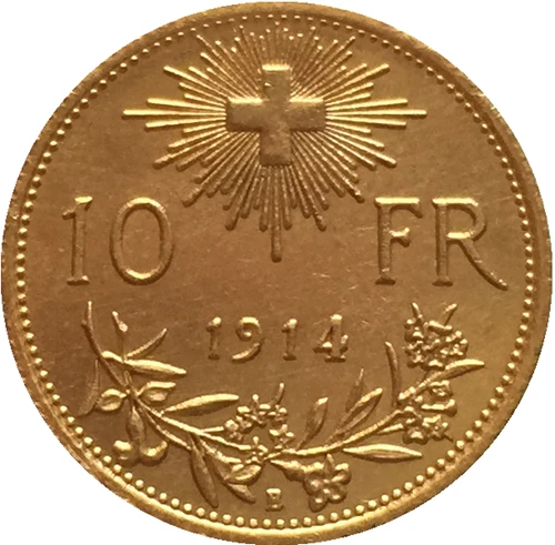 

24 - K gold plated 1914 Switzerland 10 Franken coins copy