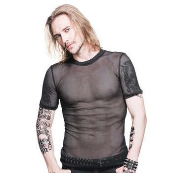 

Punk Men's See Through Tee Top Summer Fishnet Mesh Clubwear Breathable Short Sleeve T-Shirt Undershirts