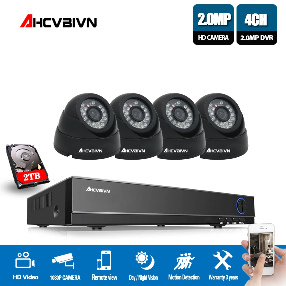 

AHCVBIVN 2.0MP Security Cameras System HD AHD 4CH 1080P 4*1080P Outdoor Night Vision CCTV Home Security System with HDD