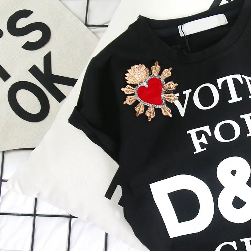 

2019 New Summer T-shirt for Baby Girl&Boy Kids Cute Sun Flower Embroidery White&Black Tee Top Clothing Summer Letter T-shirt