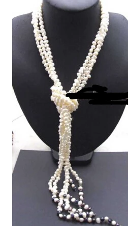 

ddh001647 SALE Long 45" natural 6-7mm Baroque White Pearl & Black pearl 3 Strands Necklace