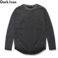 Dark Icon Curved Hem Solid Color High Street T-shirt Men Long Sleeve Urban Fashion Men's Tshirts Basic Extended Long Tee Shirts Dark Icon Curved Hem Solid Color High Street T-shirt Men Long Sleeve Urban Fashion Men's Tshirts Basic Extended Long Tee Shirts