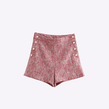 

2018 Autumn Classic Vintage Tweets Shorts Women Basic Essential Type Slim High Rise Side Buttons Shorts