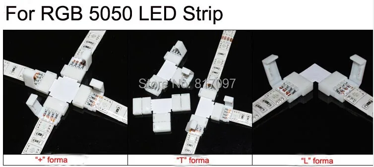 

10 piezas LED5050 RGB tira Conector Sin Soldadura LED tira Luz por favor indique que forma"+" "T" "L"