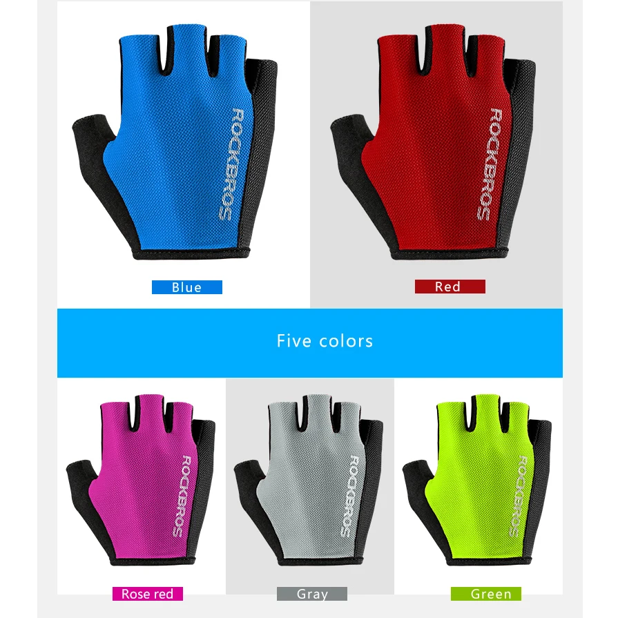 ROCKBROS велосипедные перчатки для активного отдыха, для велоспорта, спортивные дышащие перчатки для велосипеда, на половину пальца, губчатая подкладка, профессиональные перчатки унисекс, 5 цветов