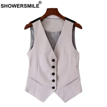SHOWERSMILE Grey Waistcoat Women Short Elegant Ladies Vest Cotton Slim Fit OL Fashion Female Cheap Spring Sleeveless Jackets 4xl