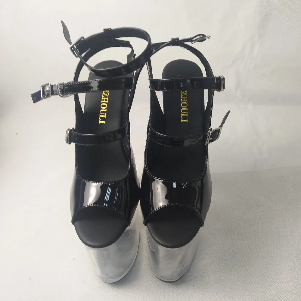 8 Inch Heel Clear High Platform Shoe Ankle Strap 20cm Stripper Shoes Open Toe Black crystal shoes temptation high heels sandals