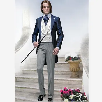 

Custom Made Men's Suits New Arrival Italian formal blue Wedding Suits For Men peaked lapel men tailcoats one button slim fit