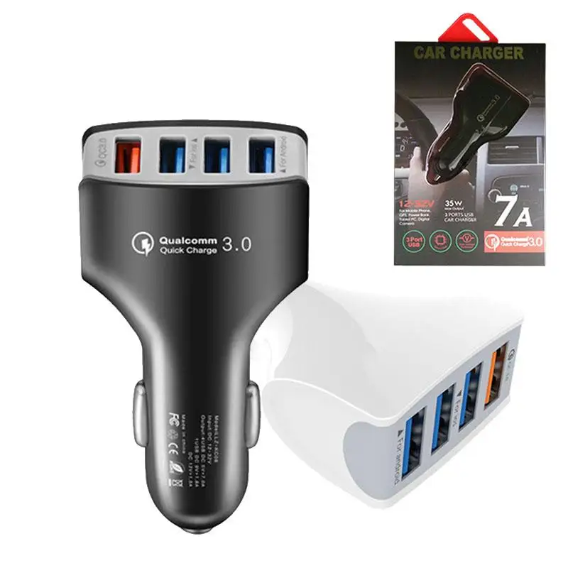 

2019 QC 3.0 Cell Phone Car Charger 4 USB Port Fast Charge Adapter Smart 12V 3.1A For iPhone Android ios 50/100/300PCS