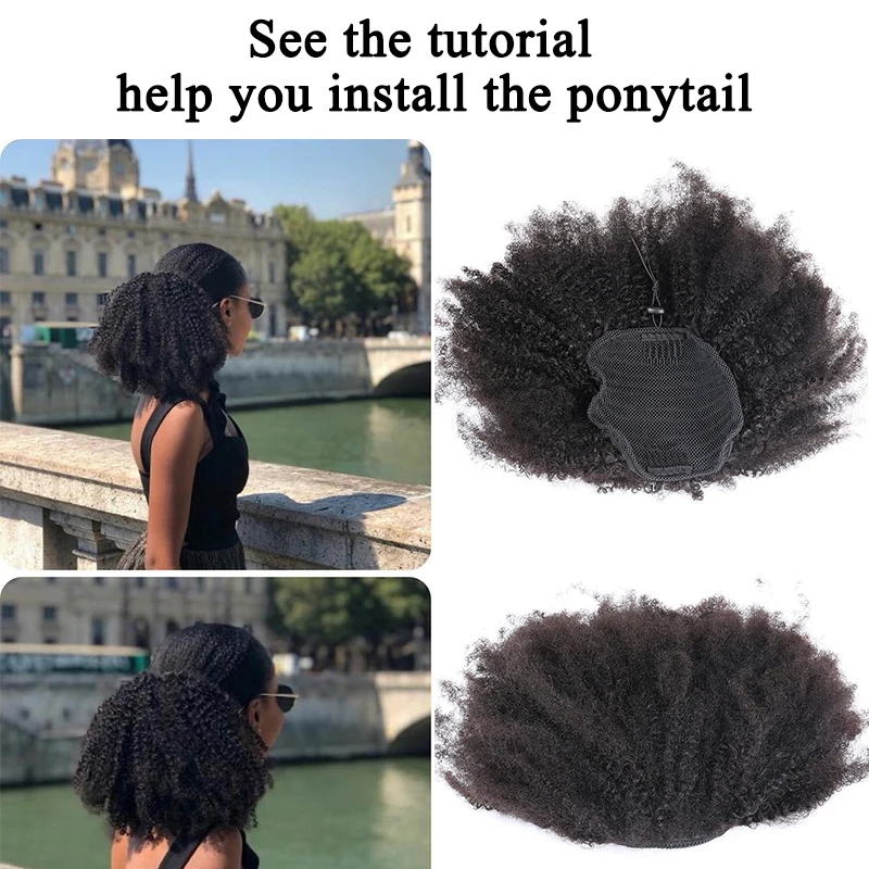 Goede Afro Kinky Krullend Paardenstaart Remy Haar Stukken Voor Vrouwen Natuurlijke Zwarte Clip In Paardenstaarten Koord 100% Menselijk Haar Dolago Producten