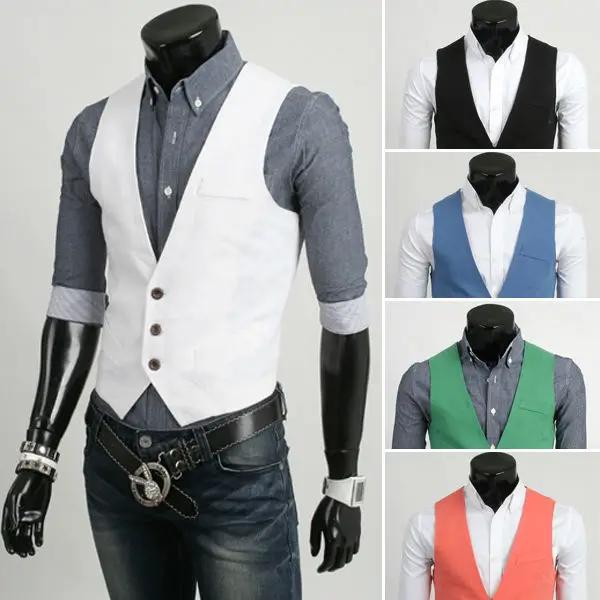 

New 2014 Spring 5 Color Men Suit Vest Slim Fit Mens Casual Waistcoat Business Jacket Tops 3 Buttons Free Shipping M-XXL