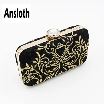 

Ansloth Gold Embroidery Clutch Bags For Women Mini Evening Party Bags Rhinestones Day Clutches Lady Wedding Bridal Bags HPS606