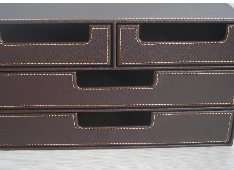 3-х слойные 4 выдвижных ящика деревянная кожа письменный прибор картотечный шкаф для хранения ящиков офисный Органайзер Ящик Контейнер для документов коричневый 216B