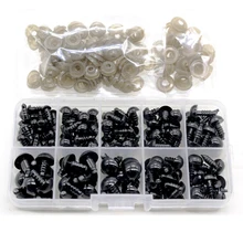 100 pçs 10mm acessórios da boneca globo ocular plástico preto pelúcia olhos de segurança amigurumi para brinquedos 6mm 8mm 12mm diy brinquedo engraçado olhos animais